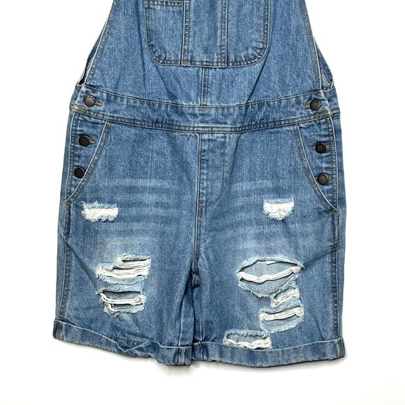 Life In Progress Distressed Ripped Denim Jean Short Overalls Small Shortalls - Picture 3 of 10